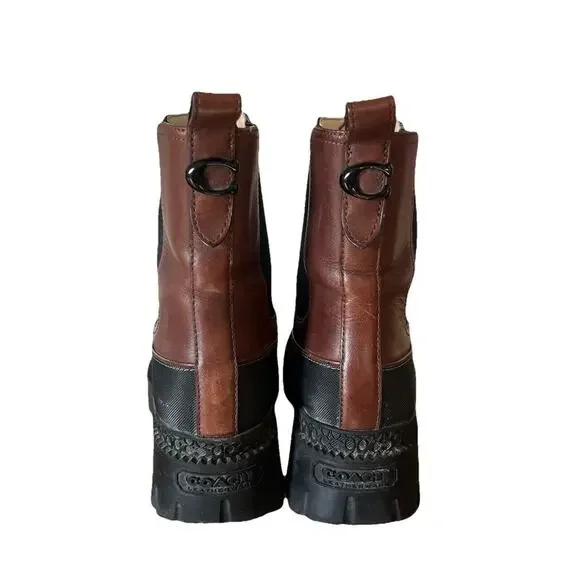 Coach Jayla Boots Brown Black Leather Lug Sole Platform Ankle Booties Women 7.5 - Picture 3 of 8